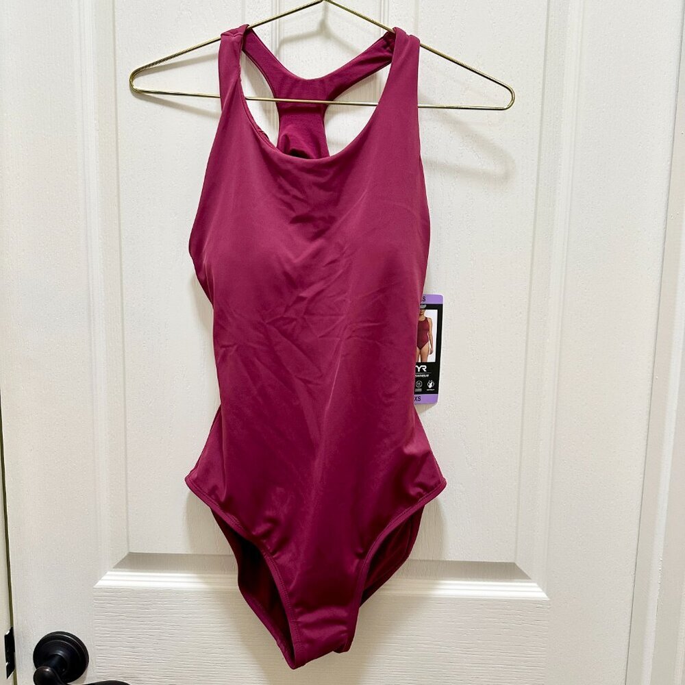TYR One Piece Swimsuit Women's Size XS Burgundy Red UPF 50 Control Fit Beach NEW